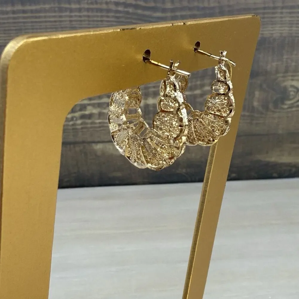 Vintage 925 Sterling Silver Vermeil Gold Filigree Hoop Earrings